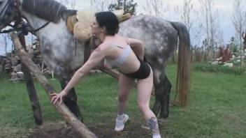 Filthy teen girl screws a horse