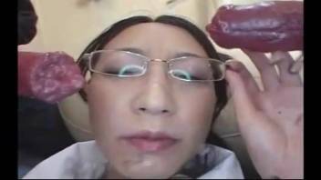 Lively chick banging a dog on video