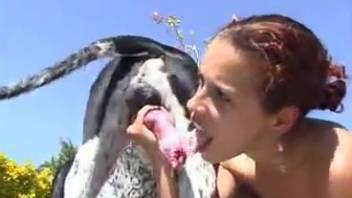 Redhead newbie screws a canine outside