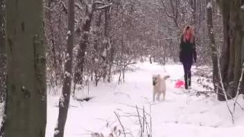 Girl and dog sex - wintertime XXX