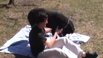 Guy screwing a dog after giving it oral sex. Complimentary zoophilia and beast-themed adult content