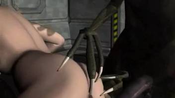 Naughty babe enjoys double penetration in 3D